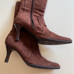 Suede Pointed Boots in Chocolate